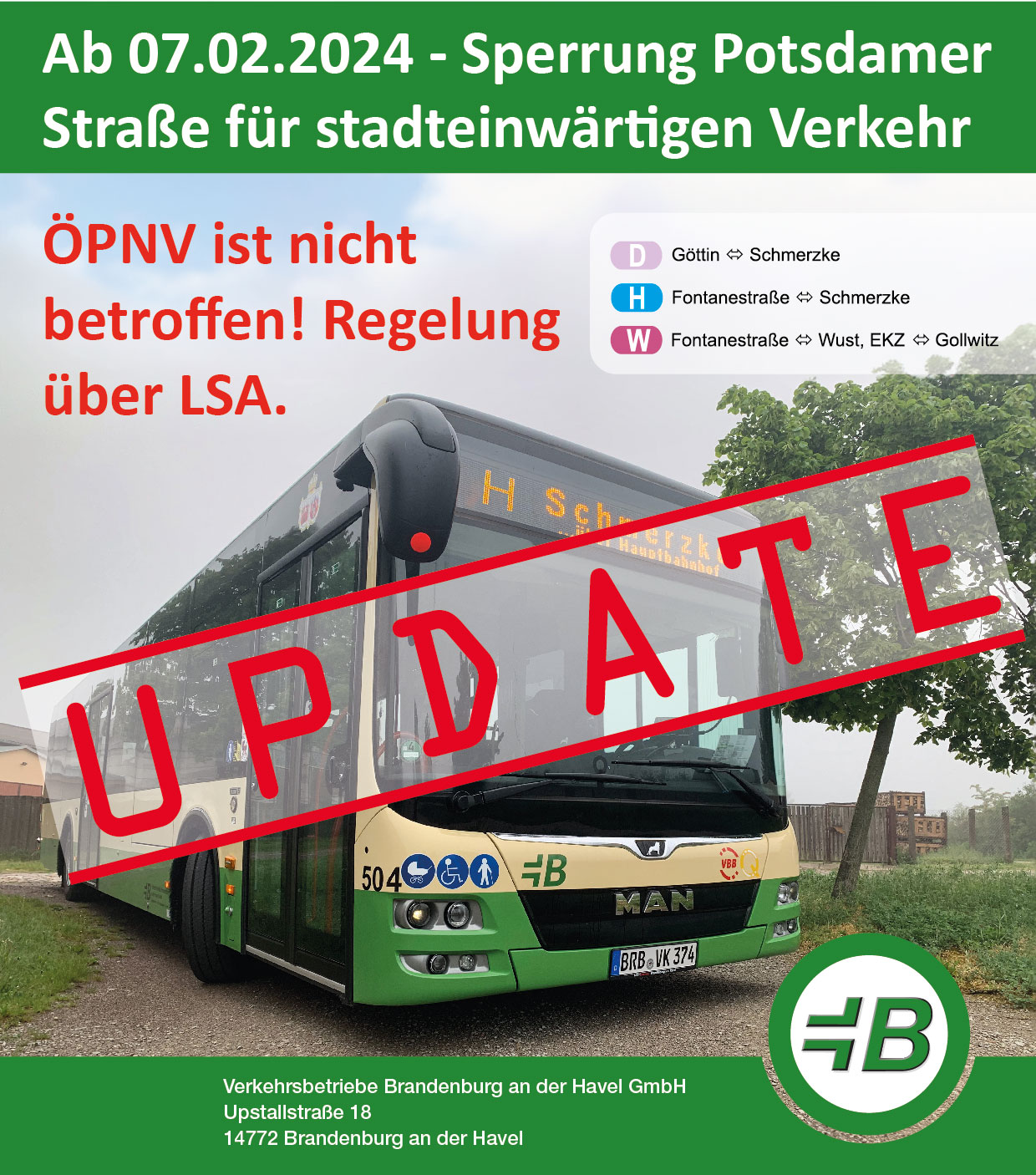 Update Bekanntmachung Einbahnstrasse Potsdamer