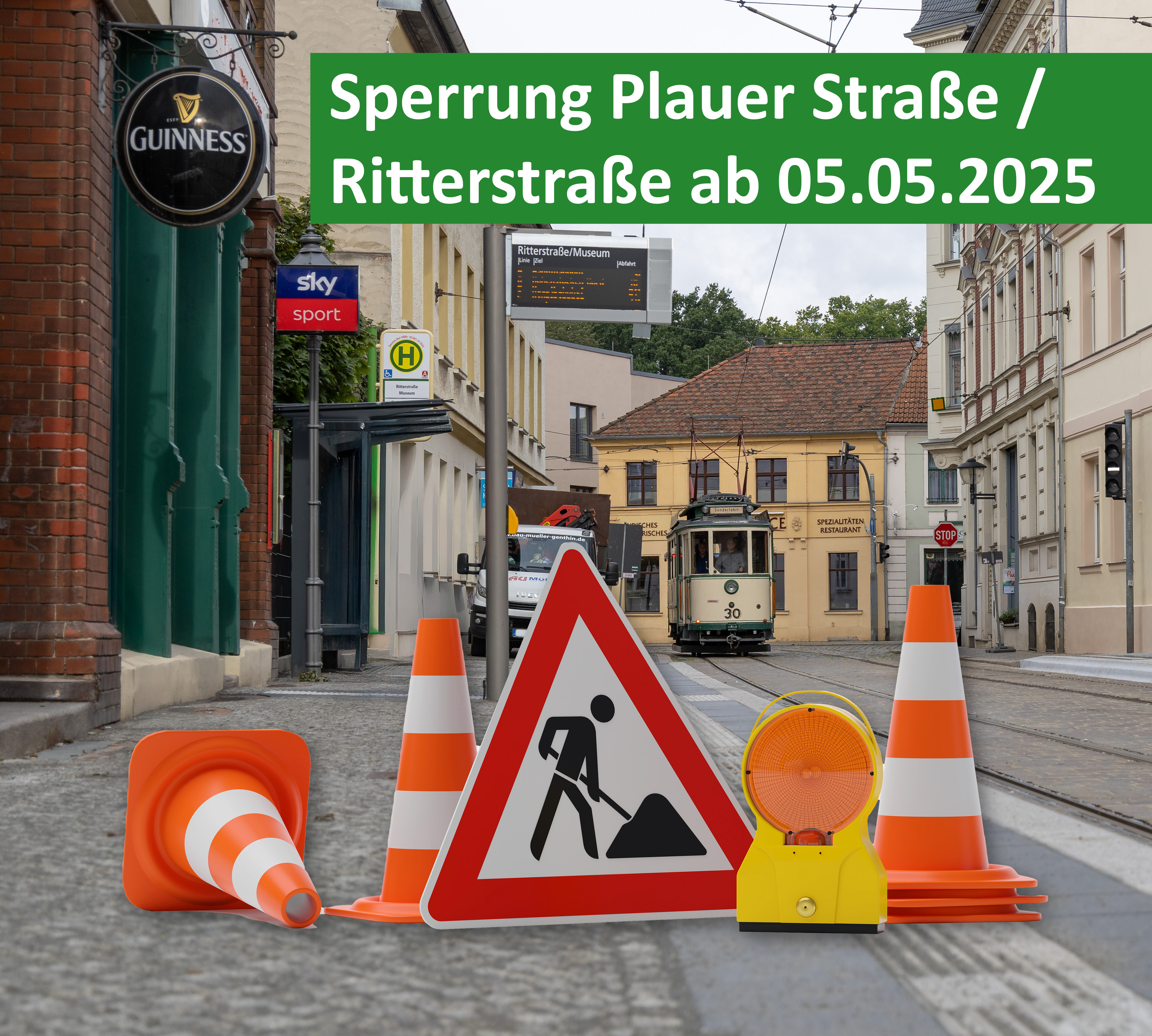 Bildbeschreibung: Baustellenschild, Link zur Verkehrsmeldung